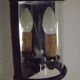Pair french country brass & curved glass wall lights mirrored back plate 3965