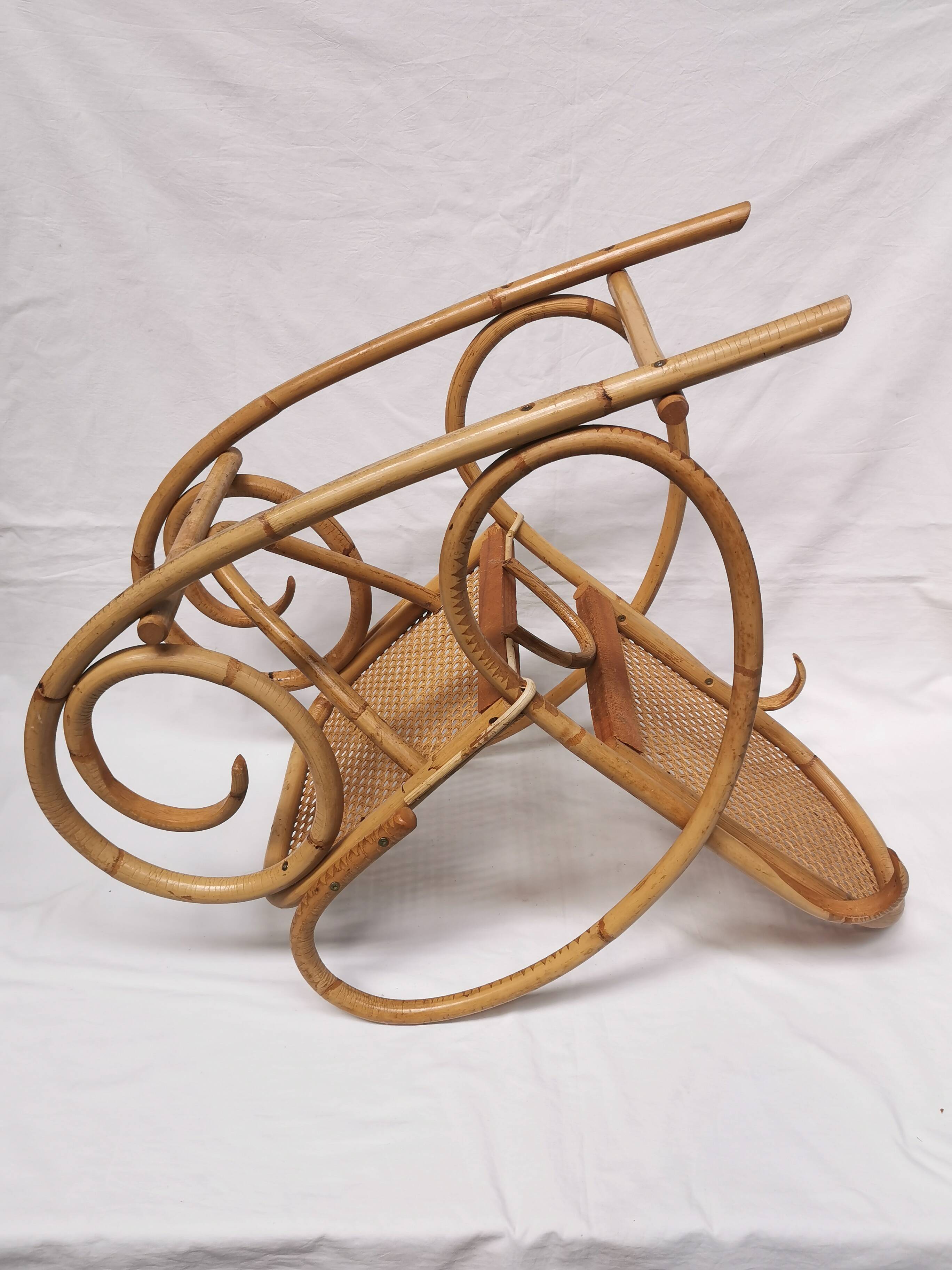 Vintage rocking chair child in rattan, canework