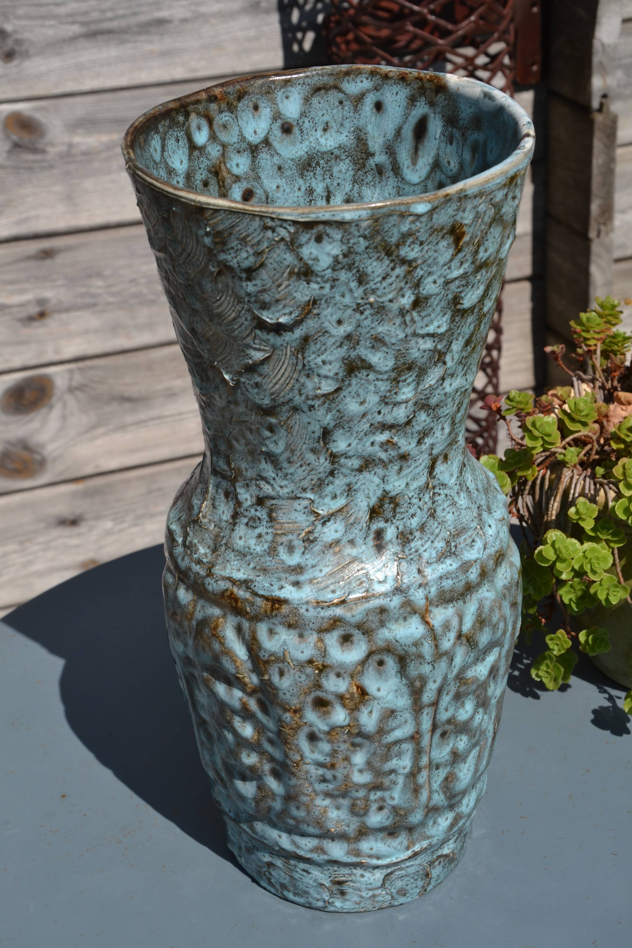 Large Vallauris vase "sea foam" H 41.5 cm