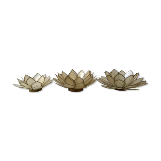 Trio of mother-of-pearl flower candlesticks 60s-70s