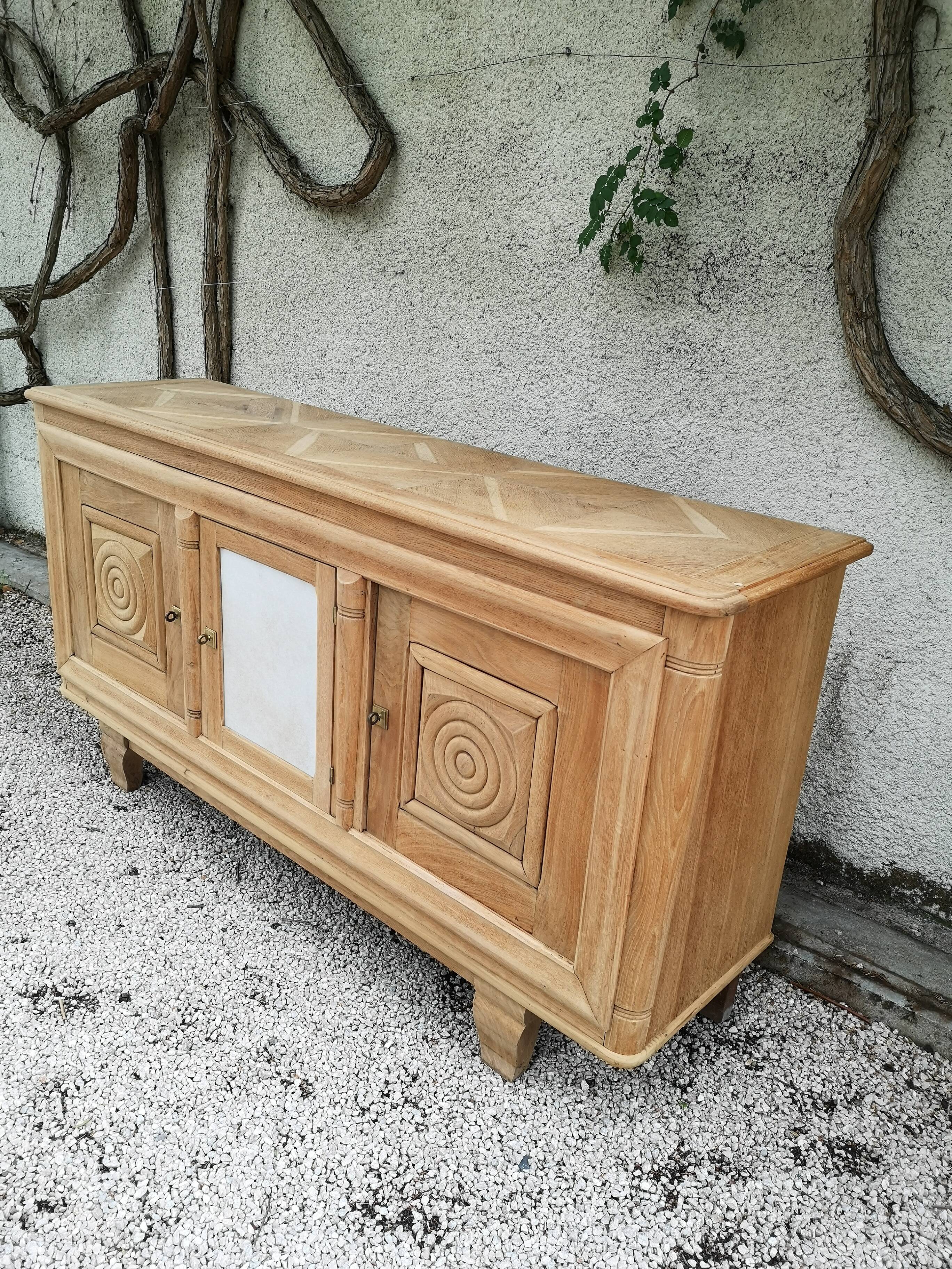 Sideboars-d 2 whitewashed oak doors and 1 beige ceramic door