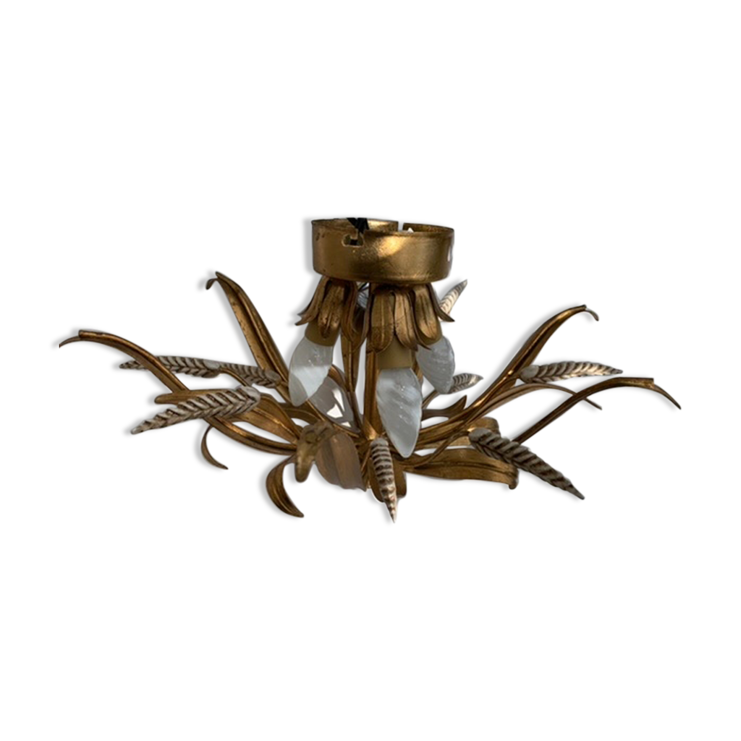 Ceiling light foliage and vintage gilded metal plant