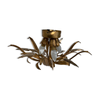 Ceiling light foliage and vintage gilded metal plant