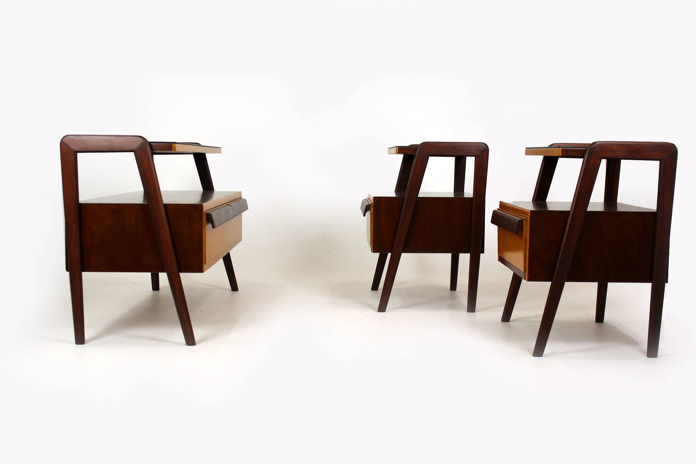 Restored Mid-Century Modern Czech Nightstands and Cabinet, Jitona, 1960s