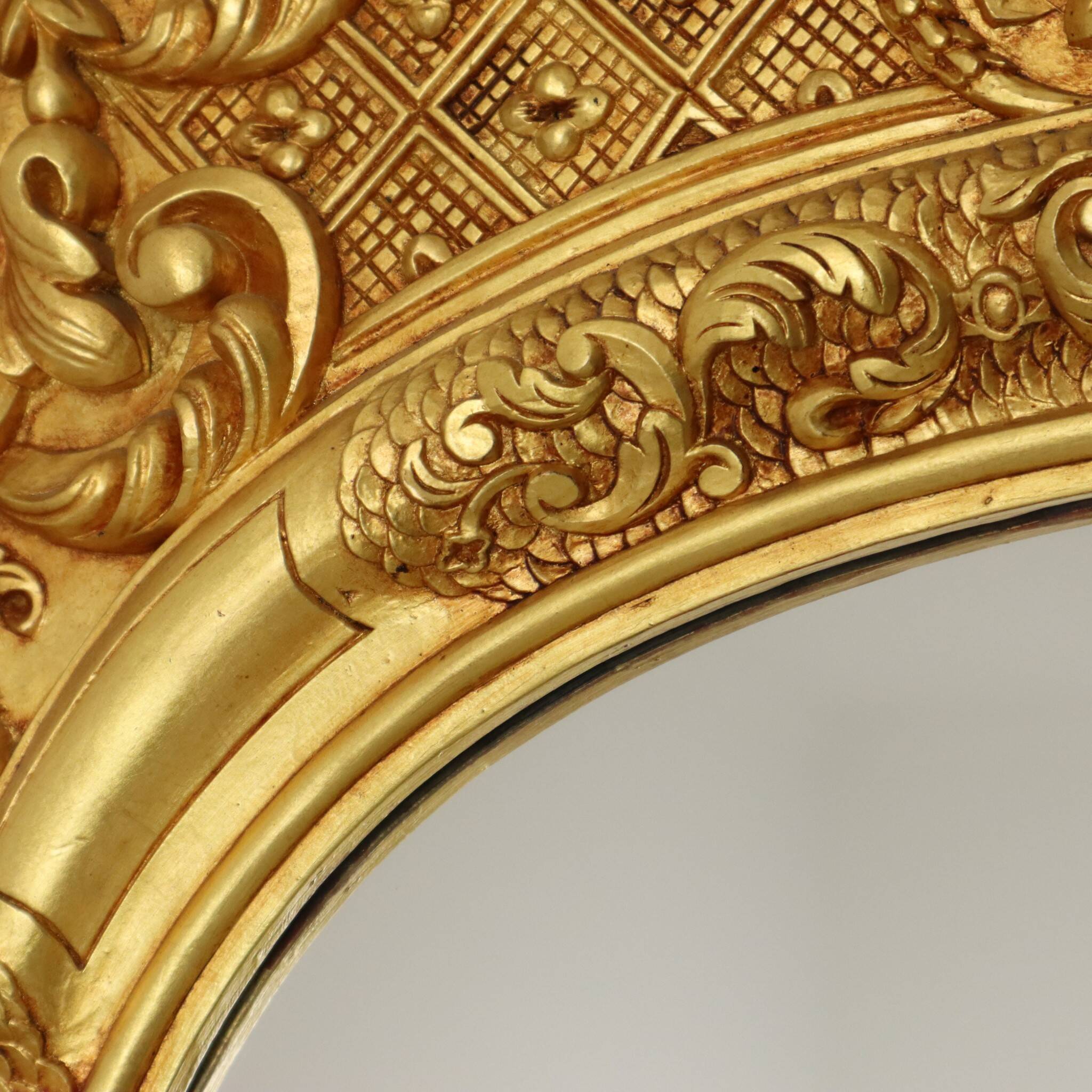 Large Classic Wooden Mirror, Rococo Style Chinoiserie, 124 cm