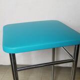 Vintage chromed stool in turquoise blue skai