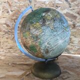 Old terrestrial globe world map perrina paris glass vintage metal foot