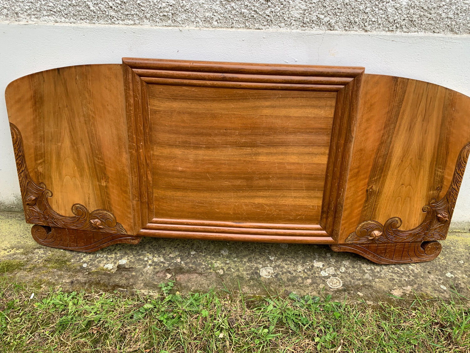 Carved wooden art deco headboard and footboard