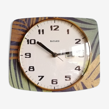 Horloge vintage pendule murale silencieuse "Bayard bleu vert cuivre"