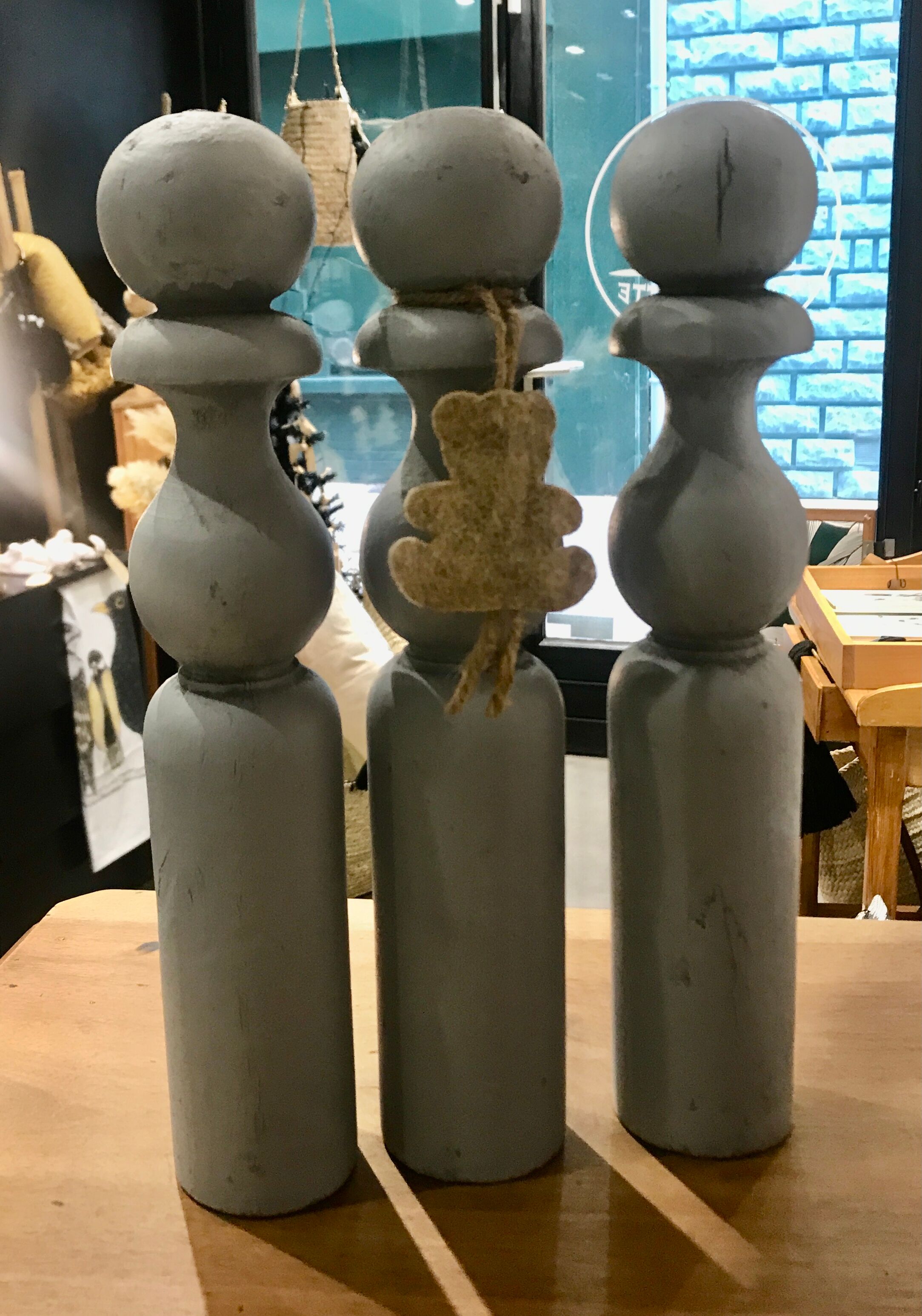 Set of 3 old grey wood keels