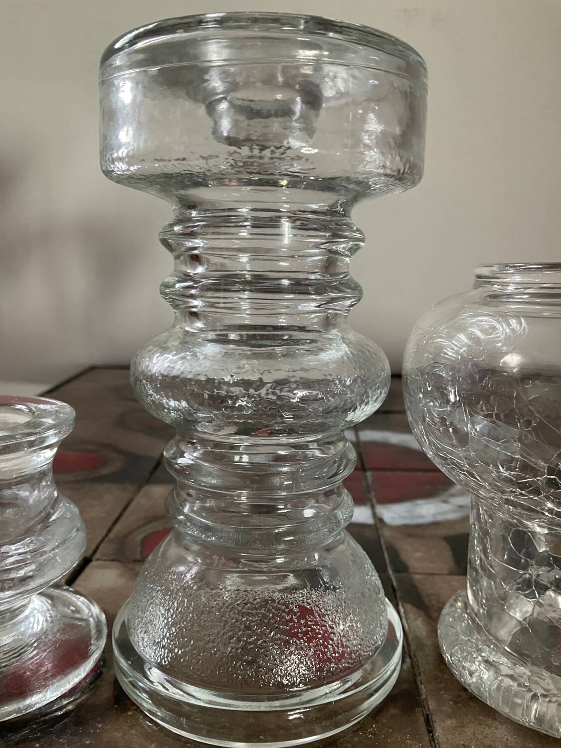 Trio of vintage molded glass candlesticks