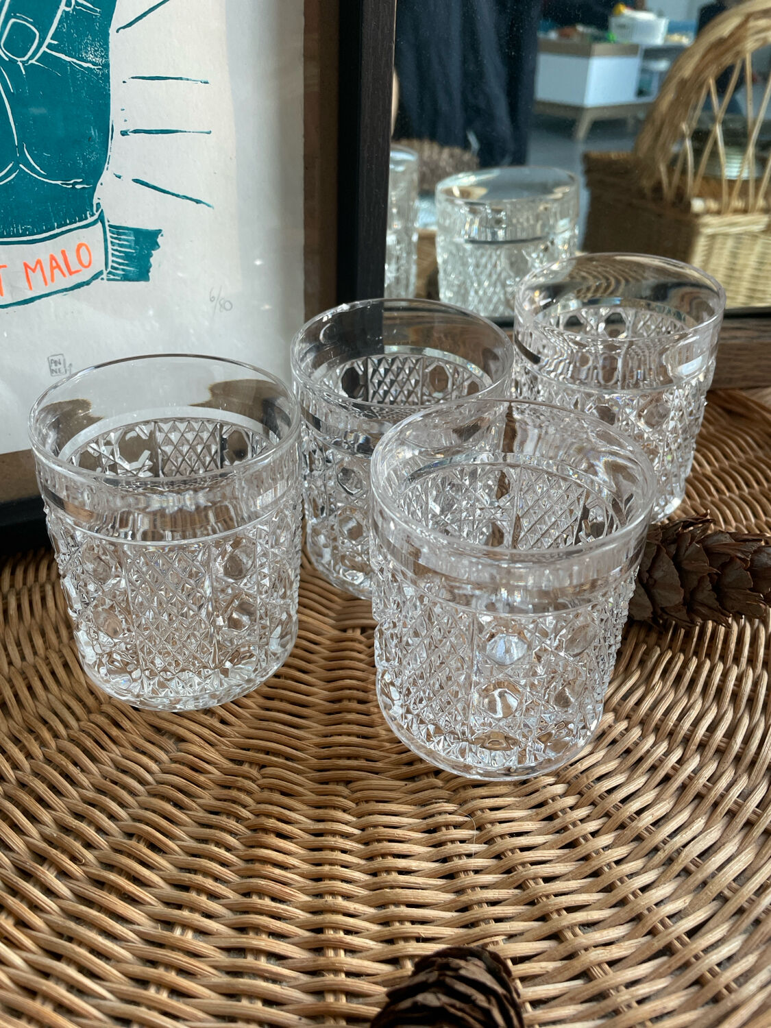 4 crystal whiskey glasses