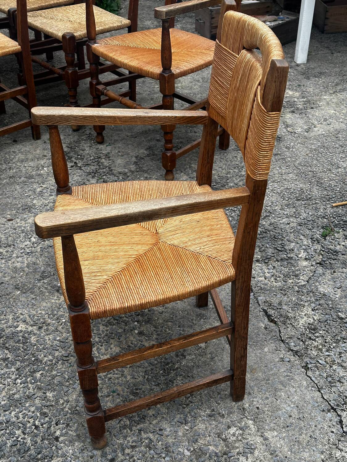 Set of 6 chairs and 2 armchairs, Brutalist style, 1950s