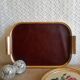 Plateau rectangulaire simili cuir bordeaux et métal doré vintage