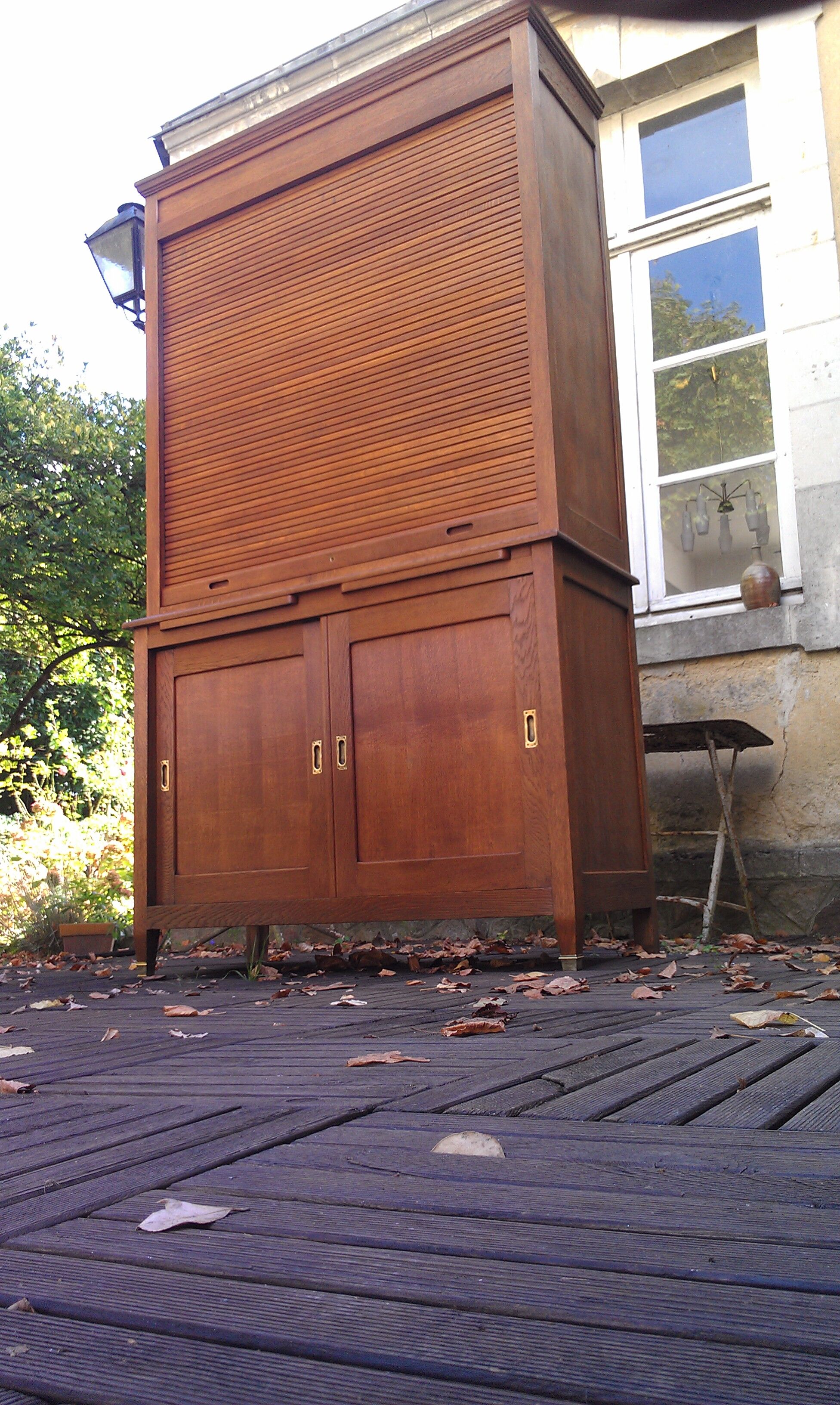 Meuble à volet coulissant de notaire en chêne années 30-40