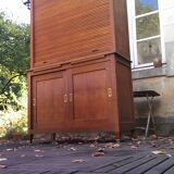 Beautiful furniture with sliding shutter of notary in oak years 30/40!! Curtain Cabinet, industrial, loft....