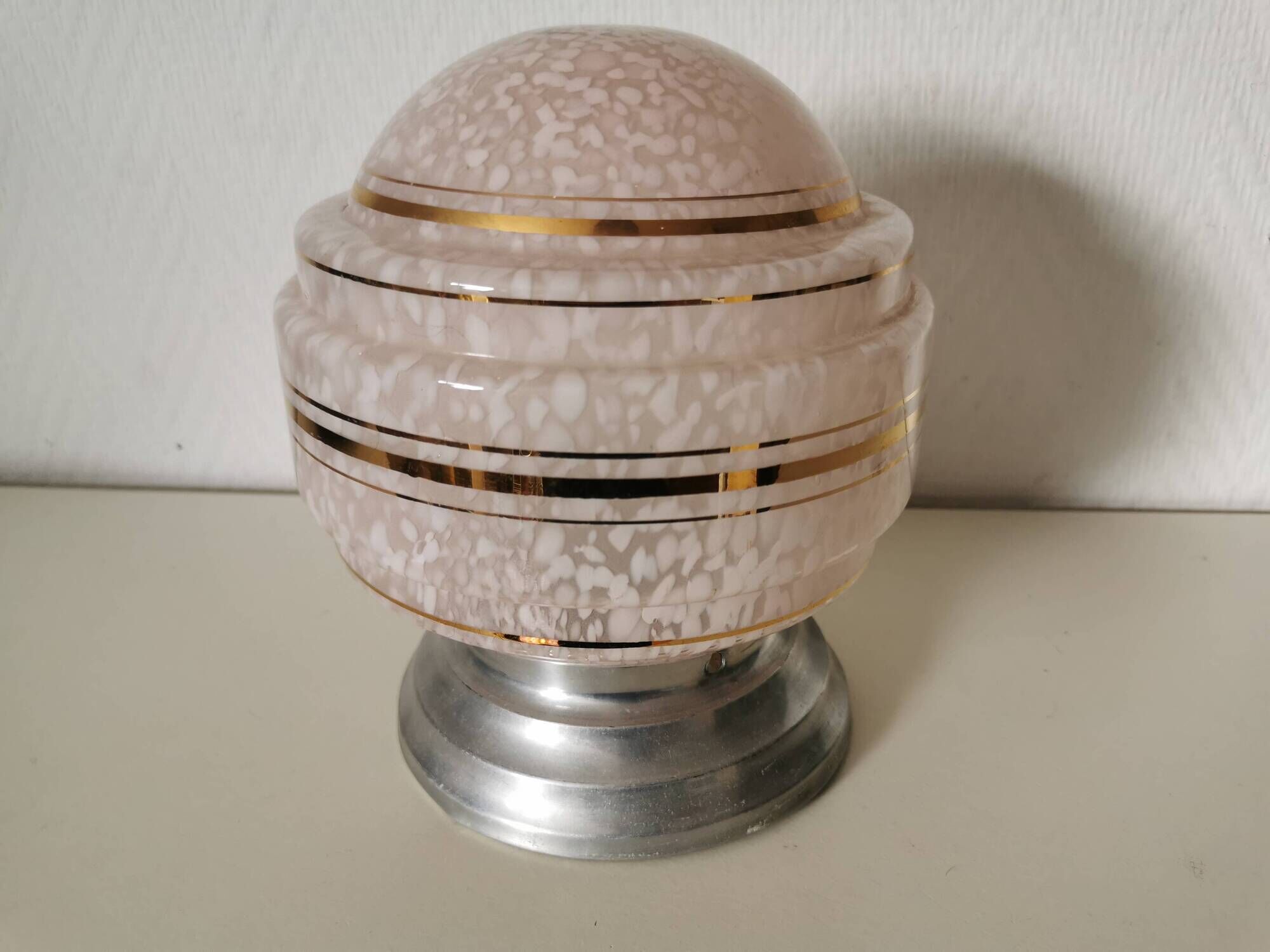 ball pendant light, art deco, in clichy glass, pink and gold, from the 30s