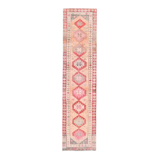 Vintage Turkish Oushak Handmade Wool Cotton Orange Runner Rug 73x311