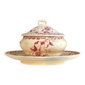 Sauceboat with lid Gien in pink ironstone, "Christmas Roses" service.