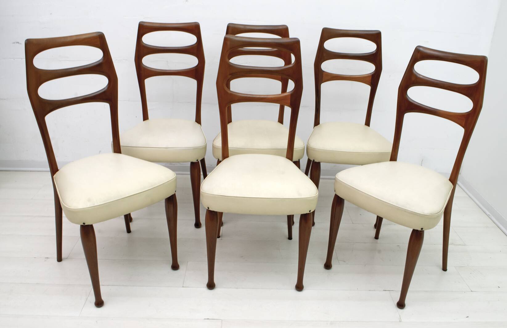 Six Vittorio Dassi Mid-Century Modern Italian Mahogany Dining Chairs, 1950s