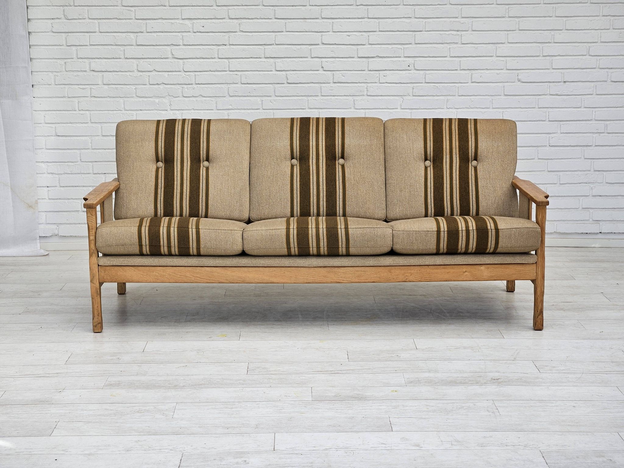 1970s, Danish 3 seater sofa, original very good condition, wool, oak.