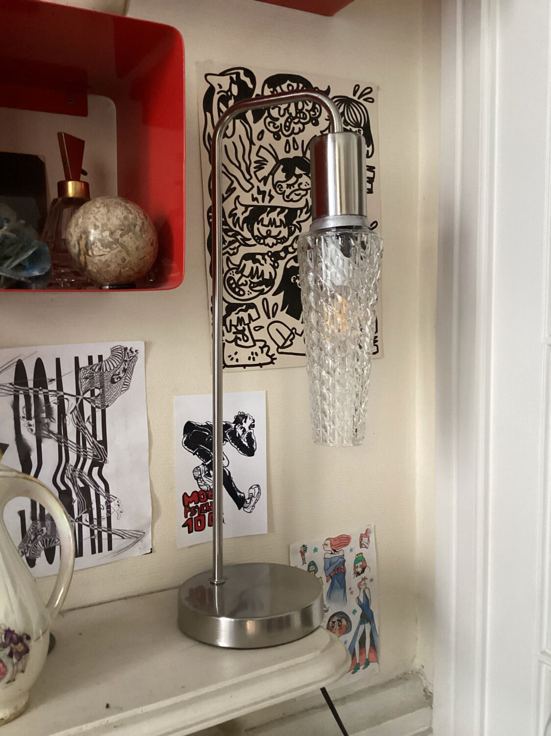 Metal table lamp and vintage glass tulip
