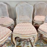 Set of six Louis XV style lacquered wood caned chairs