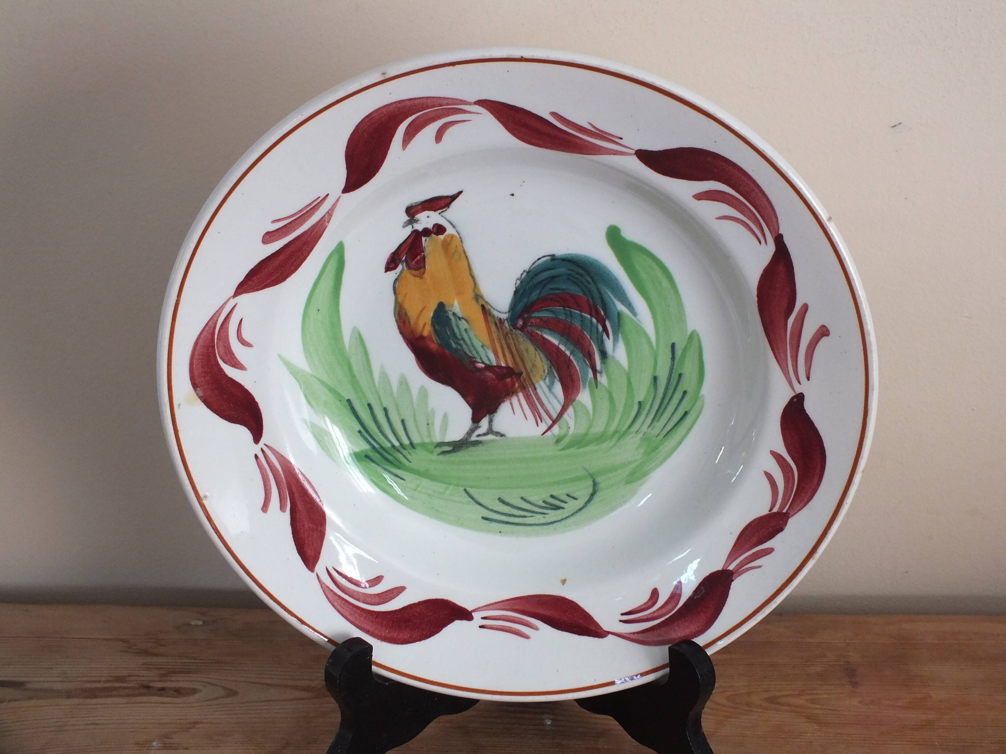 4 Saint Amand semi-deep plates with rooster painted decoration