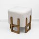 Pair of Italian Modernist Ash Wood Stools Upholstered in White Bouclé