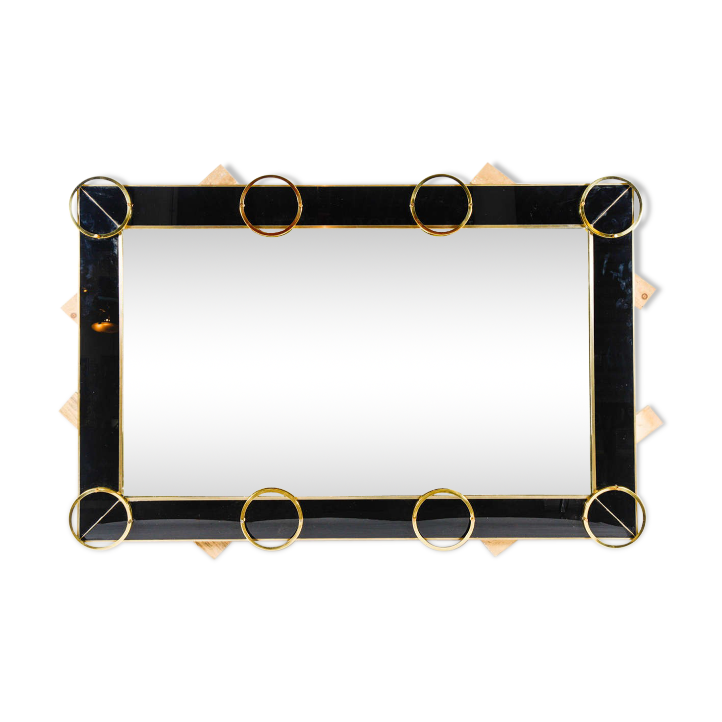 Mirror in black glass and brass trim 182x121 cm