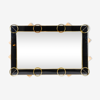 Mirror in black glass and brass trim 182x121 cm