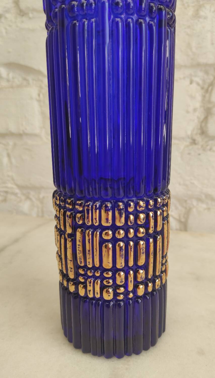 Vintage cobalt blue and gold vase - August Walther & Söhne 1950