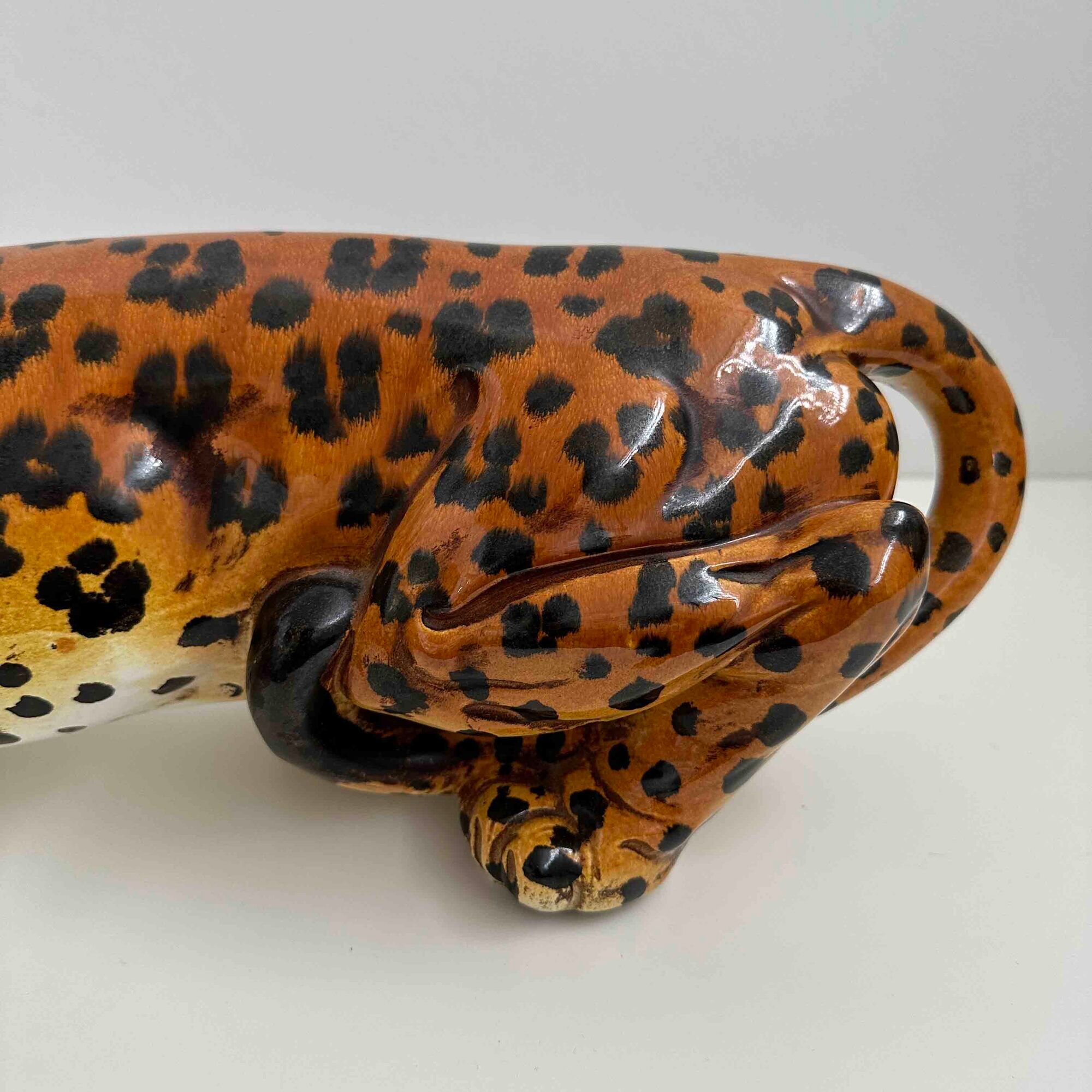Italian handpainted leopard in ceramic, 1950s