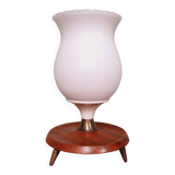 Scandinavian tripod lamp in white opaline and teak, 1960s