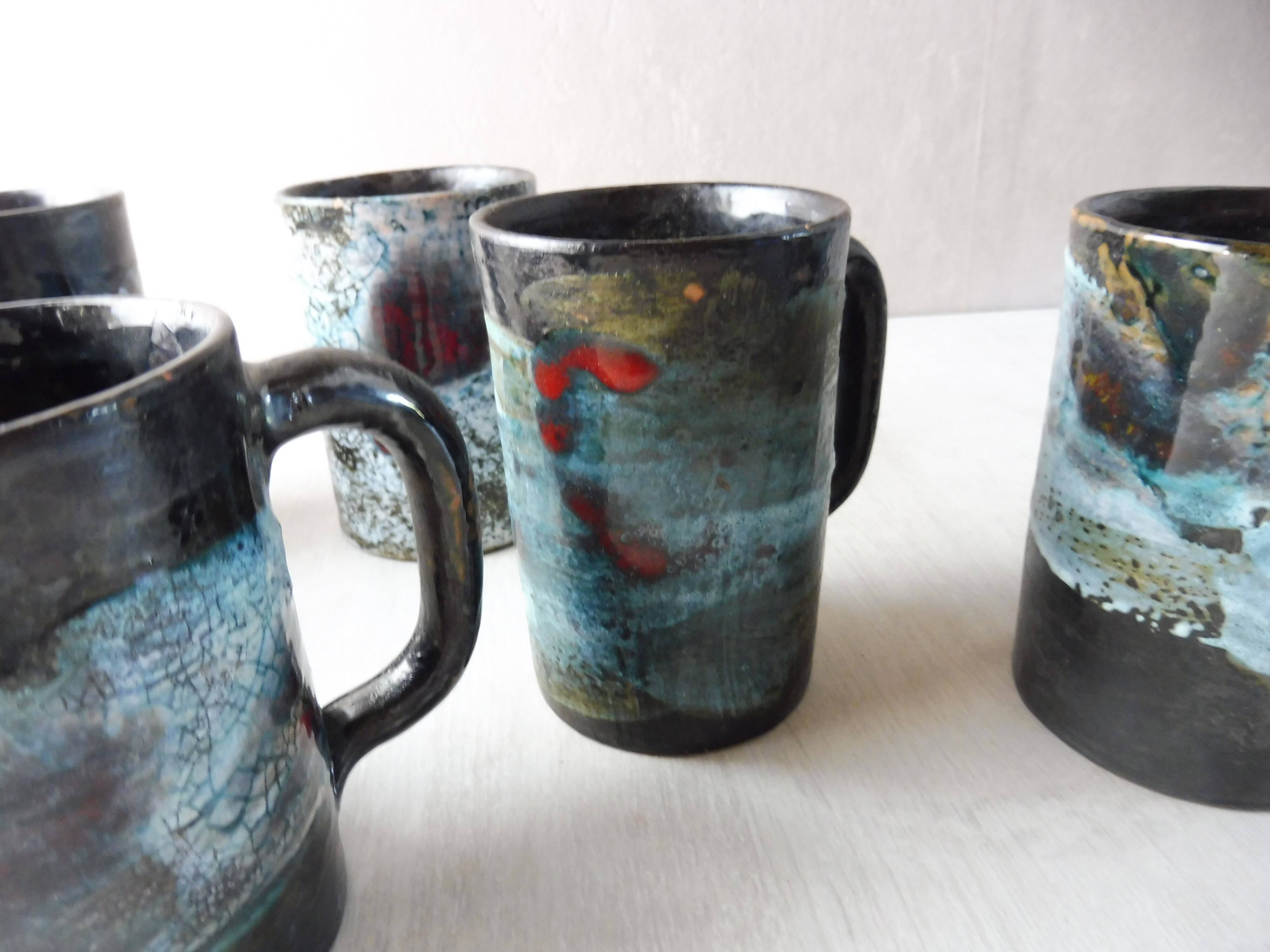 Lot of 6 cups, terracotta, from Vallauris