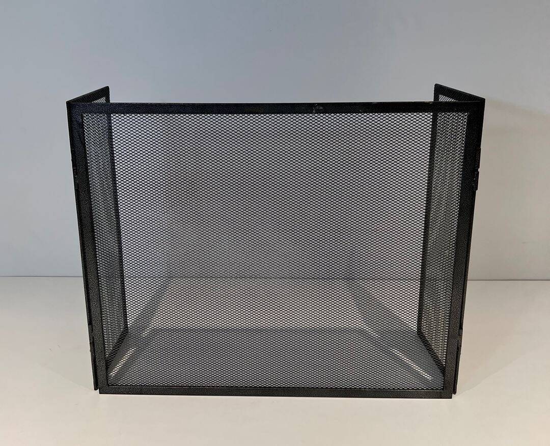 Three-Panel Fire Screen in Expanded Steel Mesh. France. Circa 1970.