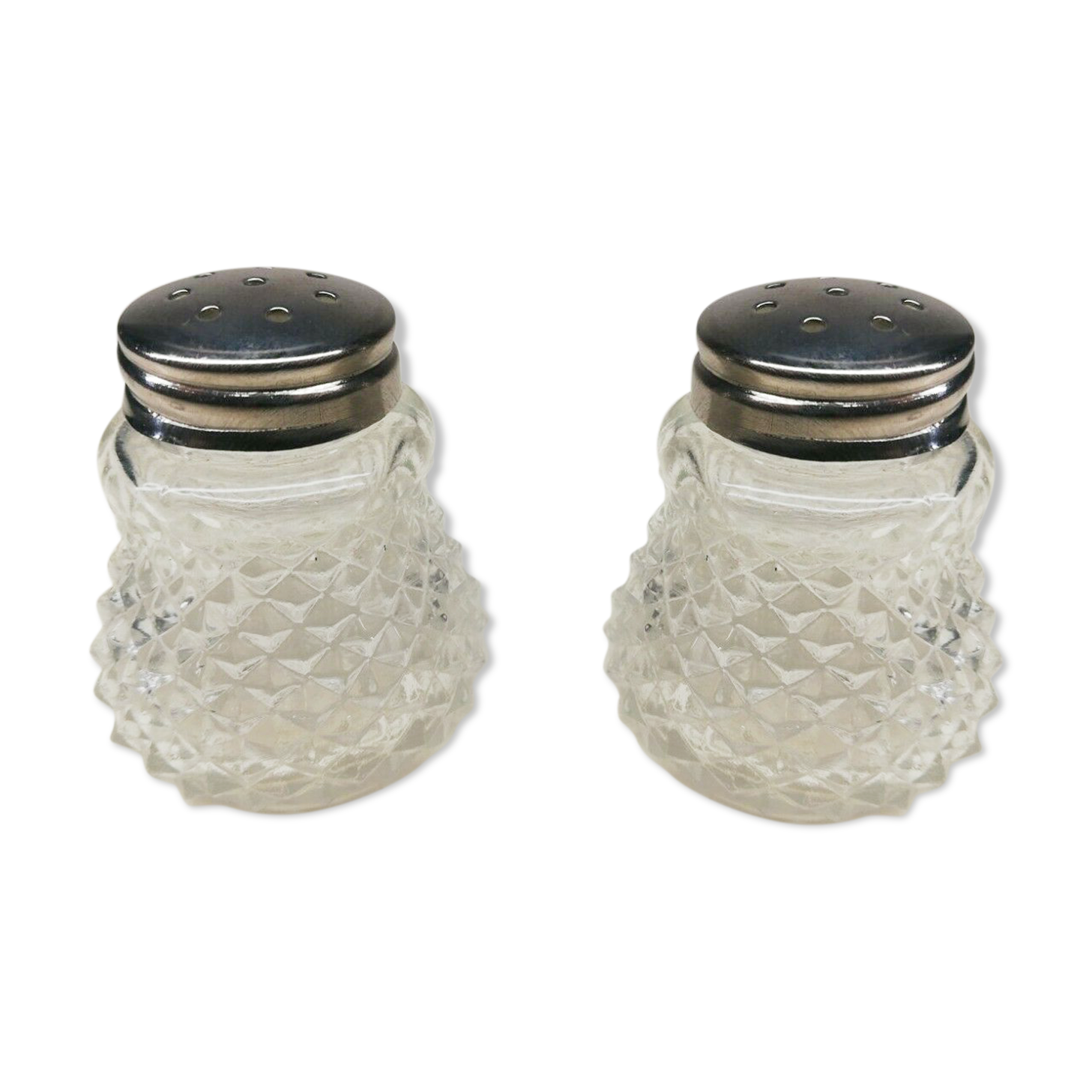 Salière et poivrière en verre vintage