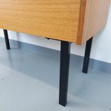 Vintage teak and black metal storage unit / chest on legs from the 70s