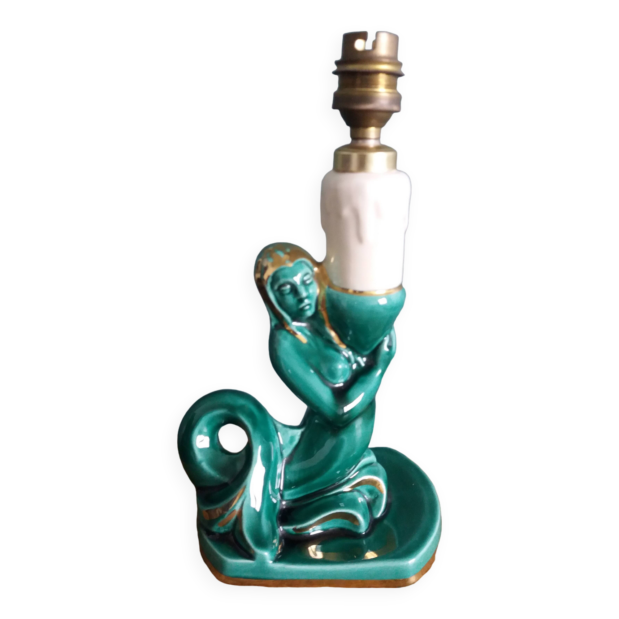 Emerald green mermaid ceramic table lamp