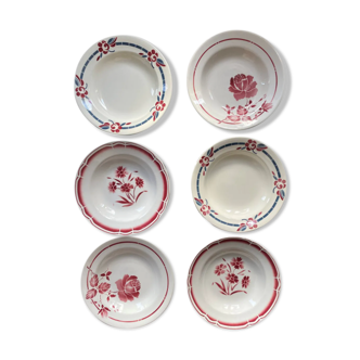 6 assiettes creuses anciennes dépareillées