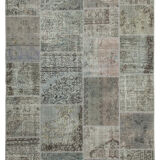 Hand-knotted turkish vintage 172 cm x 245 cm grey patchwork carpet