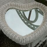 Vintage white rattan heart mirror 60-70, 47cm