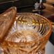 Cut amber glass candy dish – France, 1950s