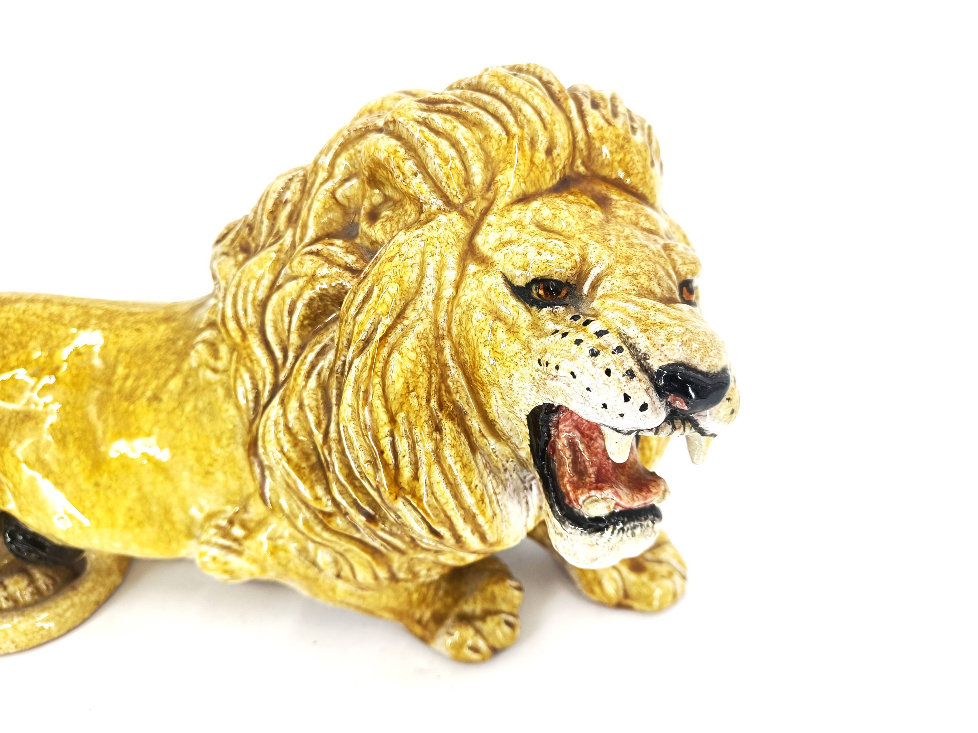 Italian Glazed Terracotta Lion sculpture, 1960s
