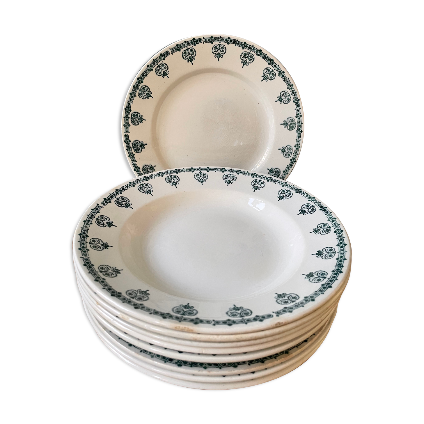 Set of 10 plates (5 flat and 5 hollow) in St Amand earthenware, Céranord
