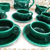 Coffee or tea set 14 pieces in emerald green earthenware José Pobert