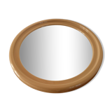 Large round mirror in pink beige plastic from the 70s