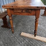 Antique farmhouse table in solid cherry wood with its 2 benches