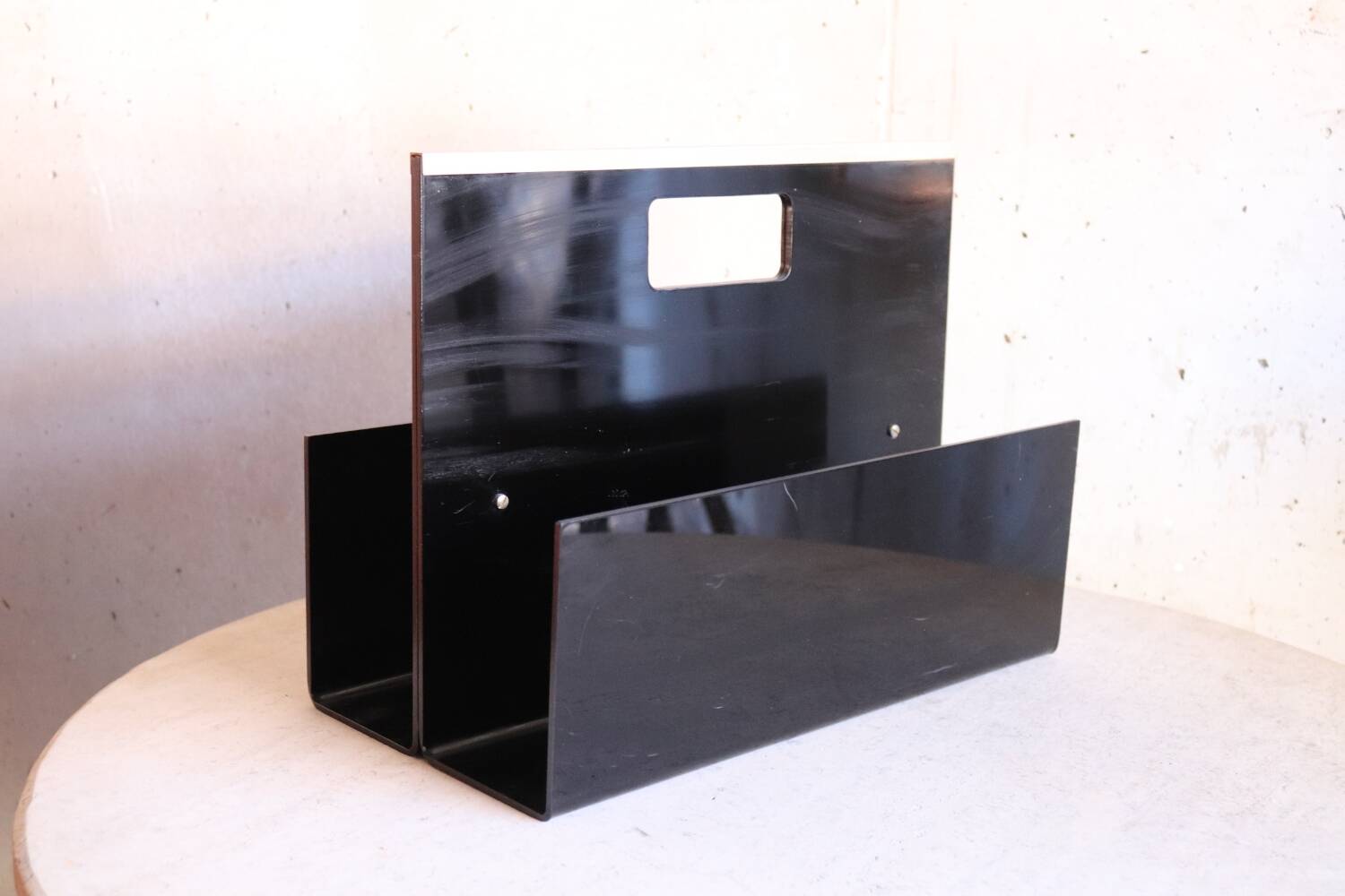 Roche Bobois 70's black plexi magazine rack