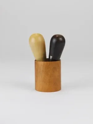 Carl Aubock II "The Bombs" salt and pepper shakers, walnut & horn, 1950s